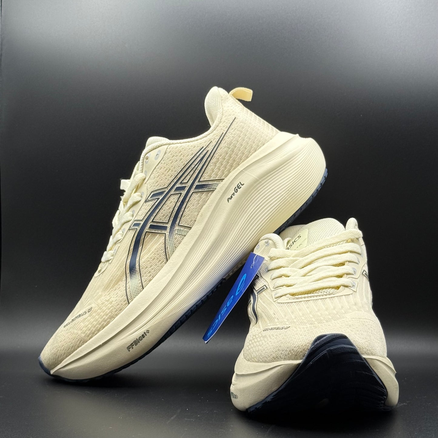 ASICS Gel-Nimbus 27 Running Shoes | Cream & Navy Cushioned Sneakers